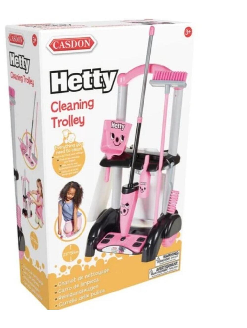 Casdon Henry & Hetty Toys Hetty Cleaning Trolley - Pink Mop brush dustpan new